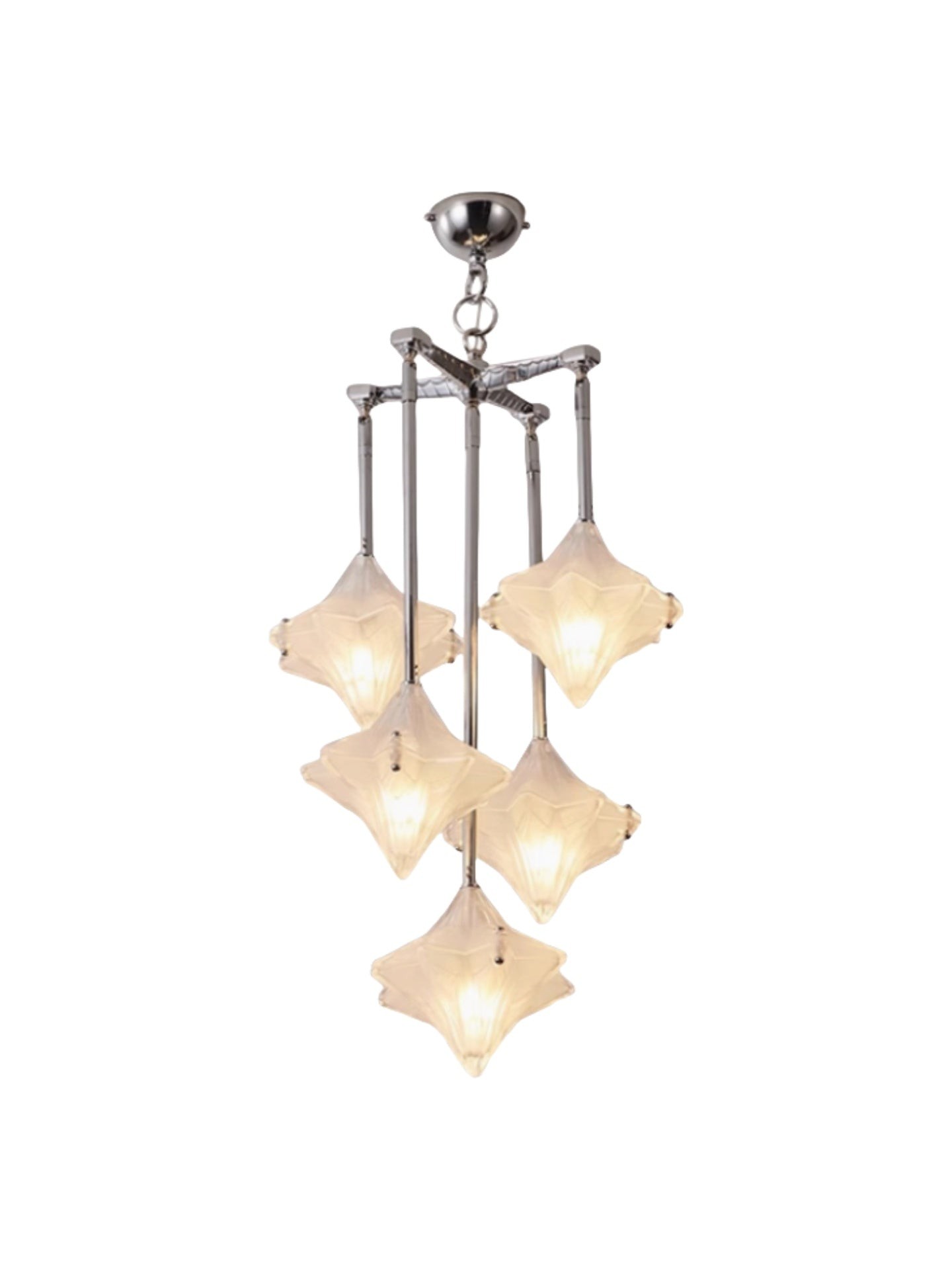 Art Deco Astris Star Chandelier - Frosted Glass Deco Fixture for Dining Room T433