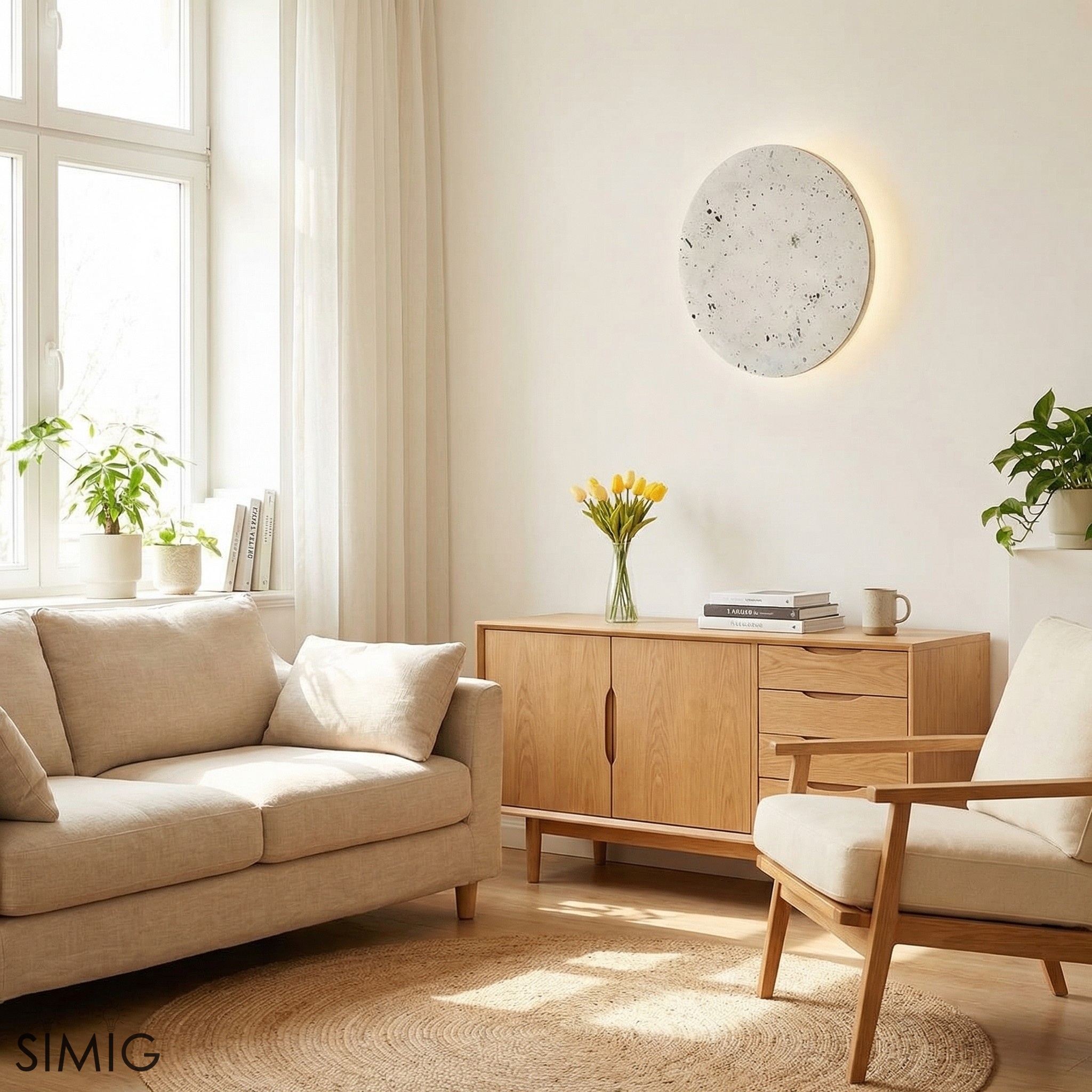Wabi Sabi Travertine Round Wall Light - Minimalist Stone Disc Sconce S310