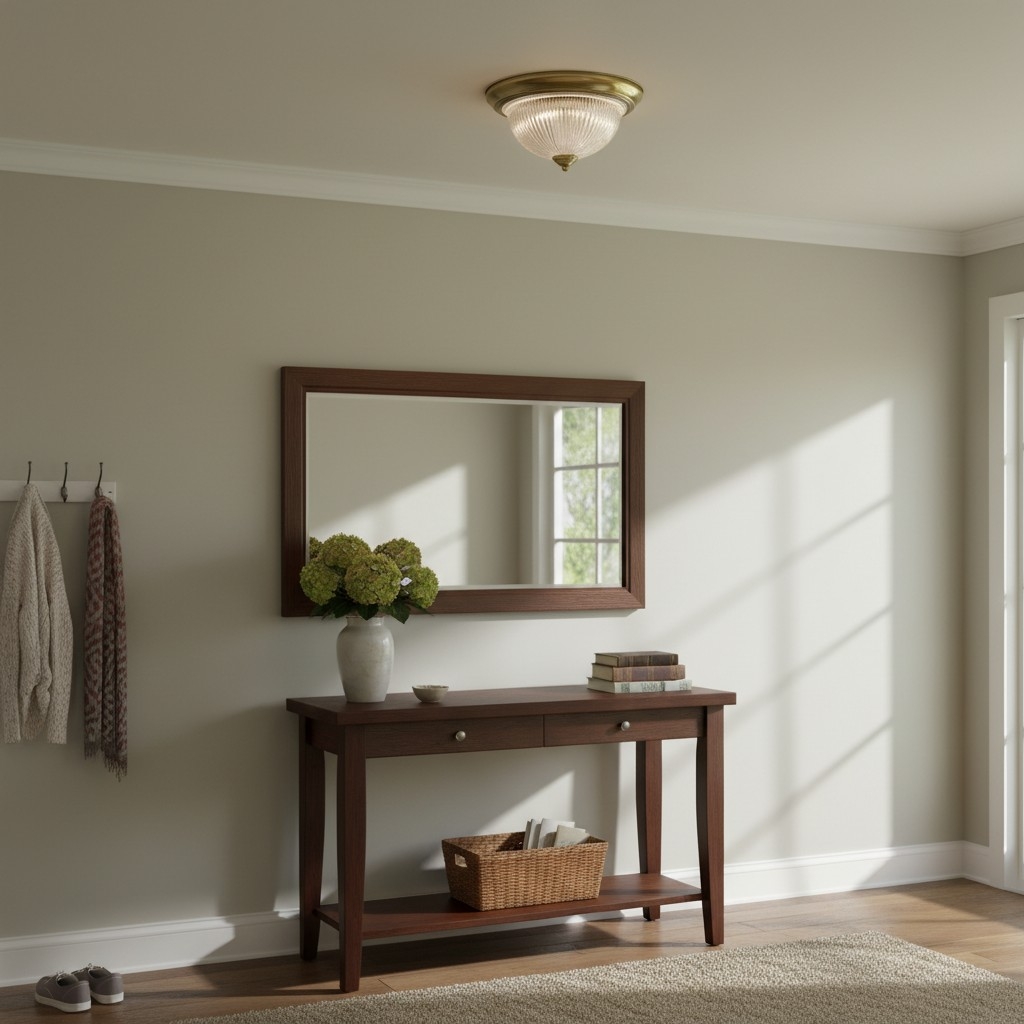 TF Vintora Modern Flush Ceiling Light - Ribbed Glass and Metal Trim for Kitchens or Hallways T1044