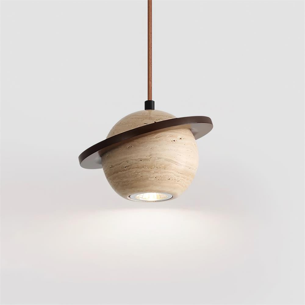 Travertine Sphere Pendant Light with Ring Detail - Kitchen Island Lighting M115