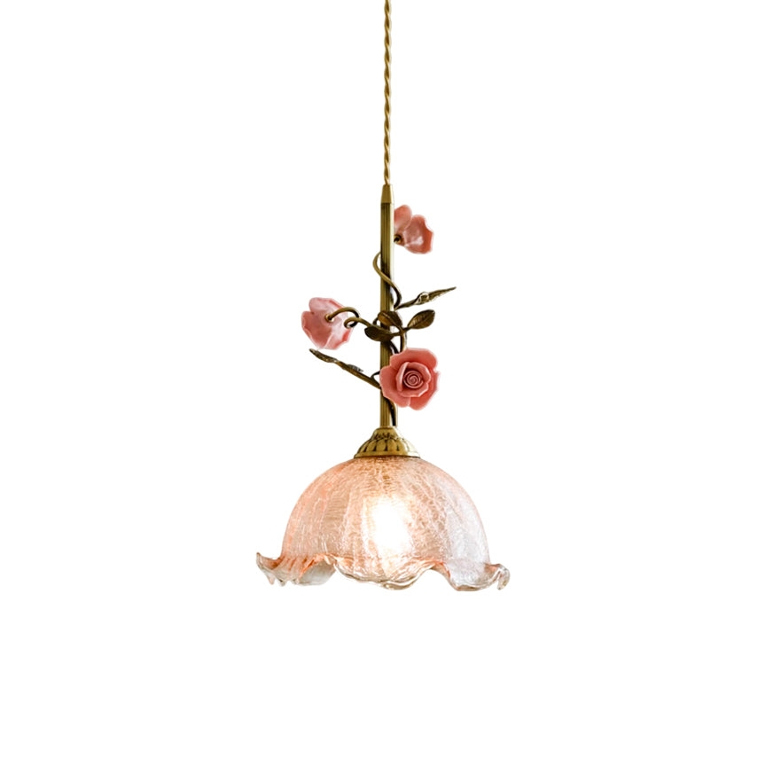 Lalique Rose Glass Pendant Lamp T1898