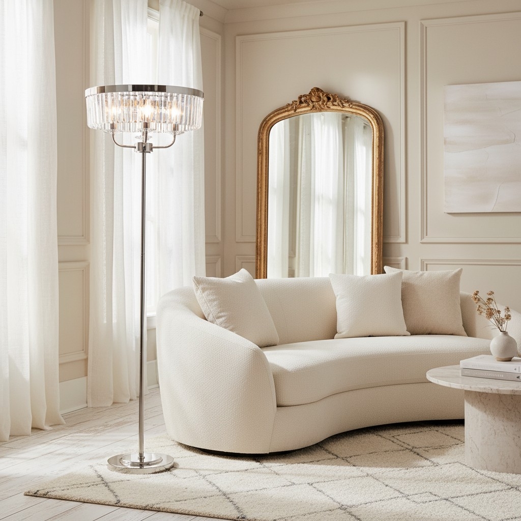 Beveline 3 Light Round Floor Lamp - Faceted Cut Glass Shades Classic Metal Finish For Living Rooms T877