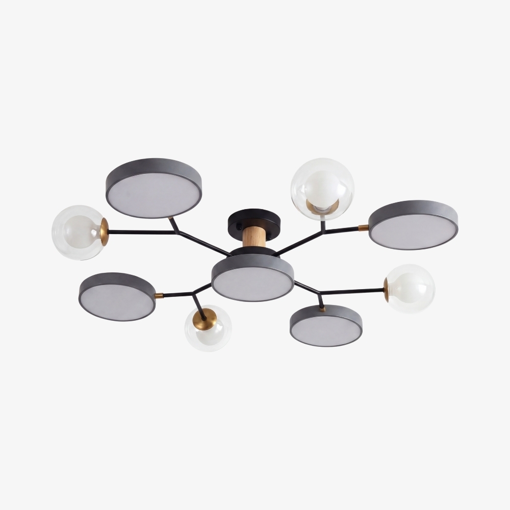 Modern Round LED Ceiling Lamp - Branch Design with Wood Accents for Bedroom S384