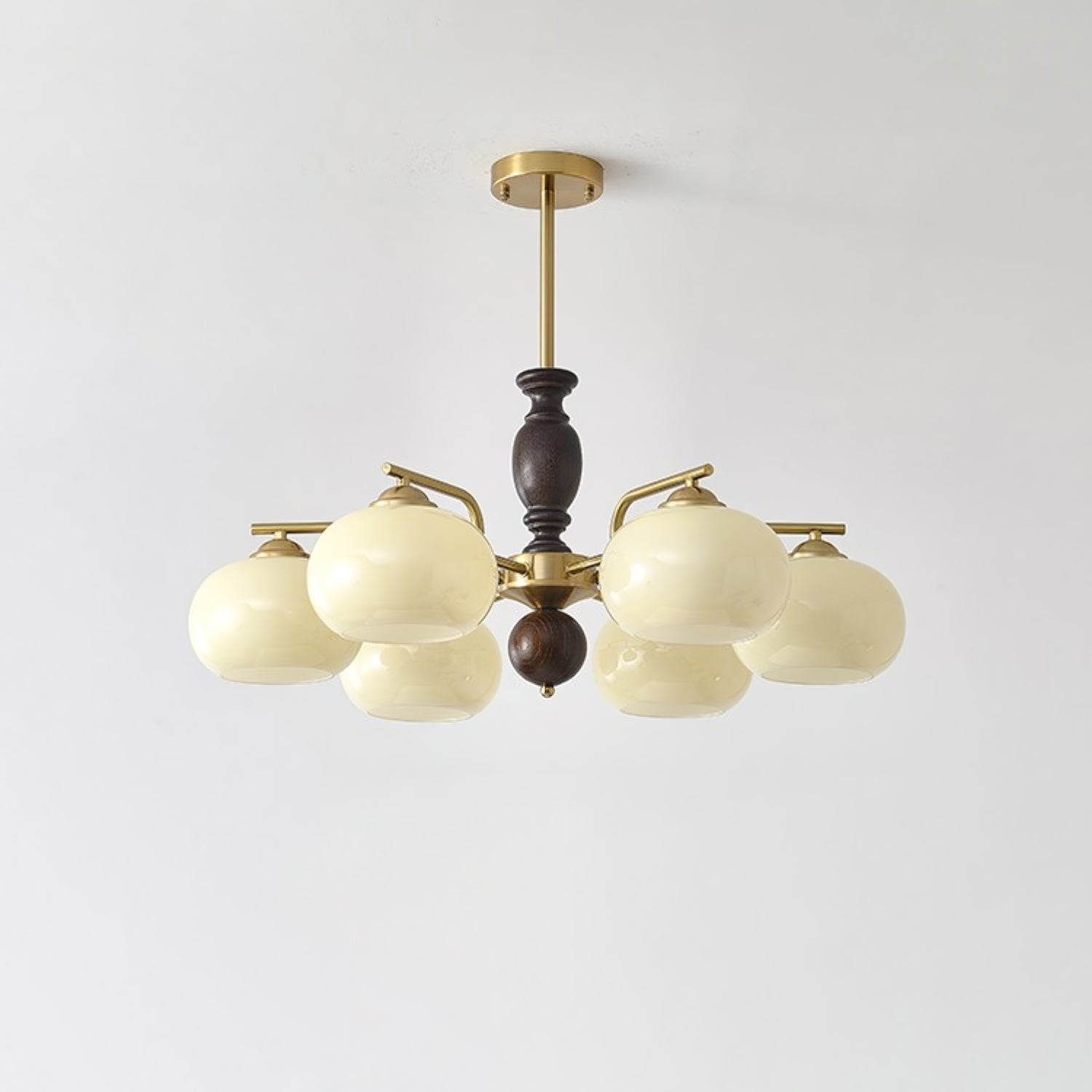 Medieval Style Walnut Beige Orb Chandelier M485