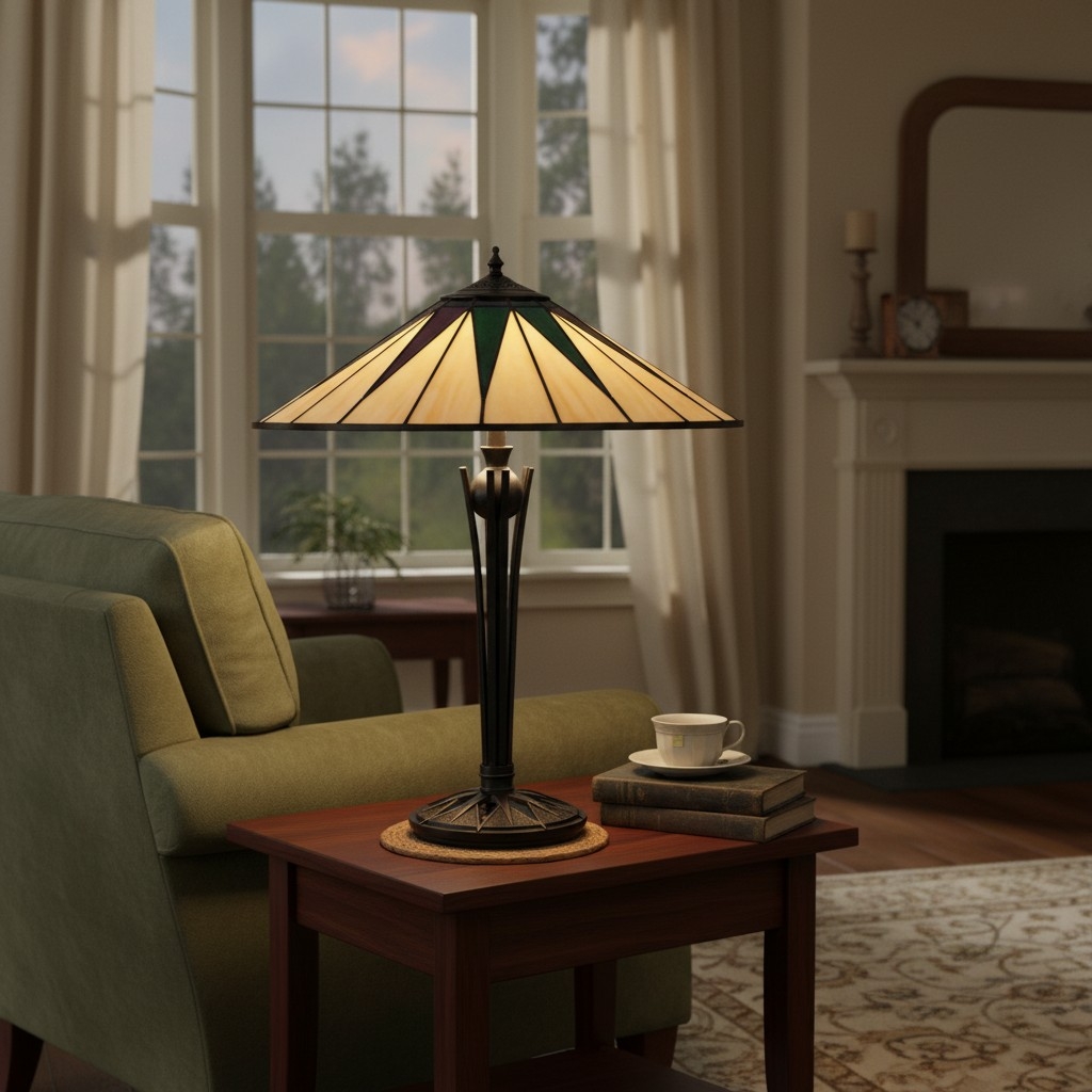 TF Dark Star Tiffany Style Geometric Shade Table Lamp for Bedroom and Accent Lighting T975