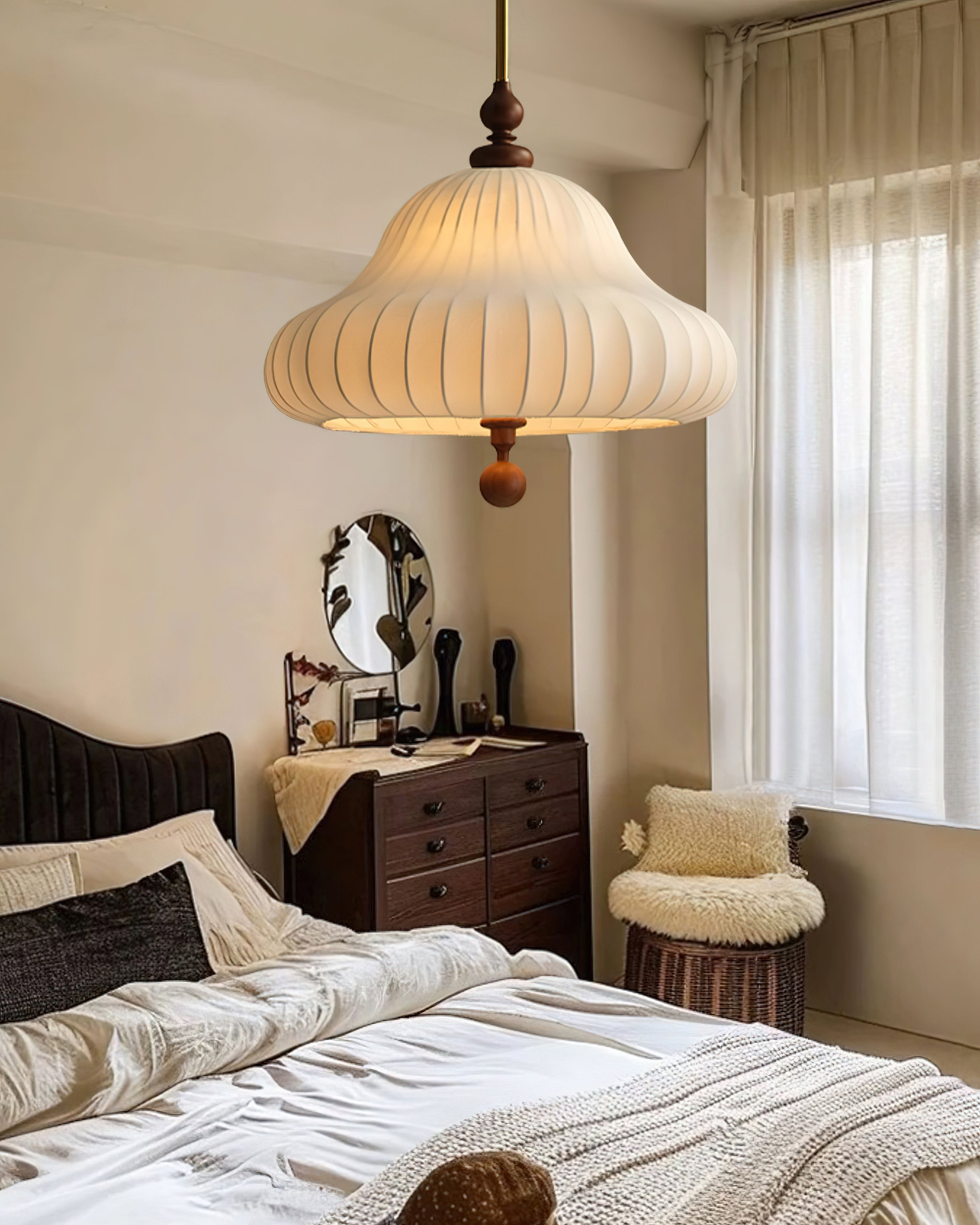 Modern Creative Retro Wabi-Sabi Style Fabric Wood Pendant Light M359