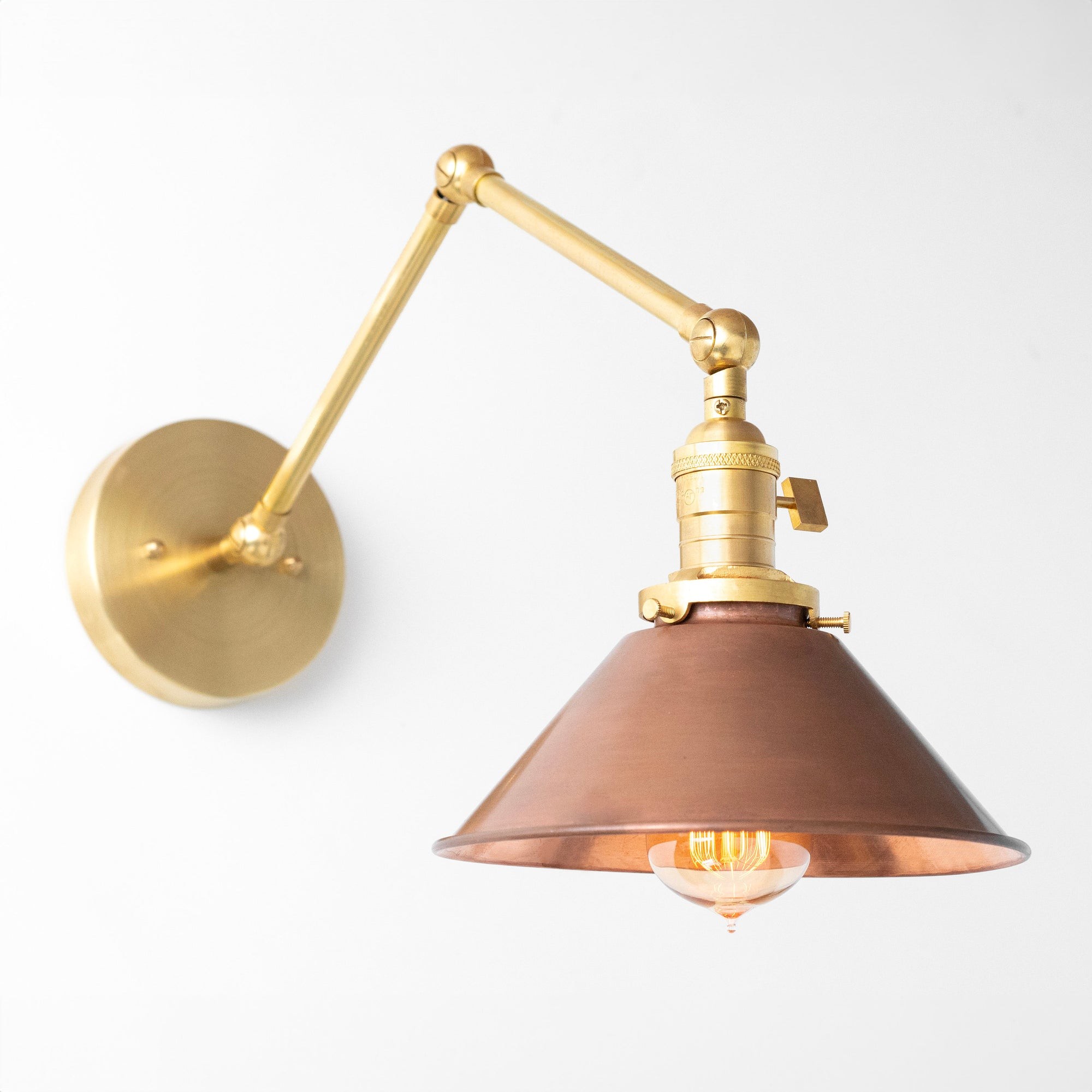 Conique Metal Industrial Wall Sconce with Adjustable Arm - Vintage Copper Cone Shade for Task Lighting T390