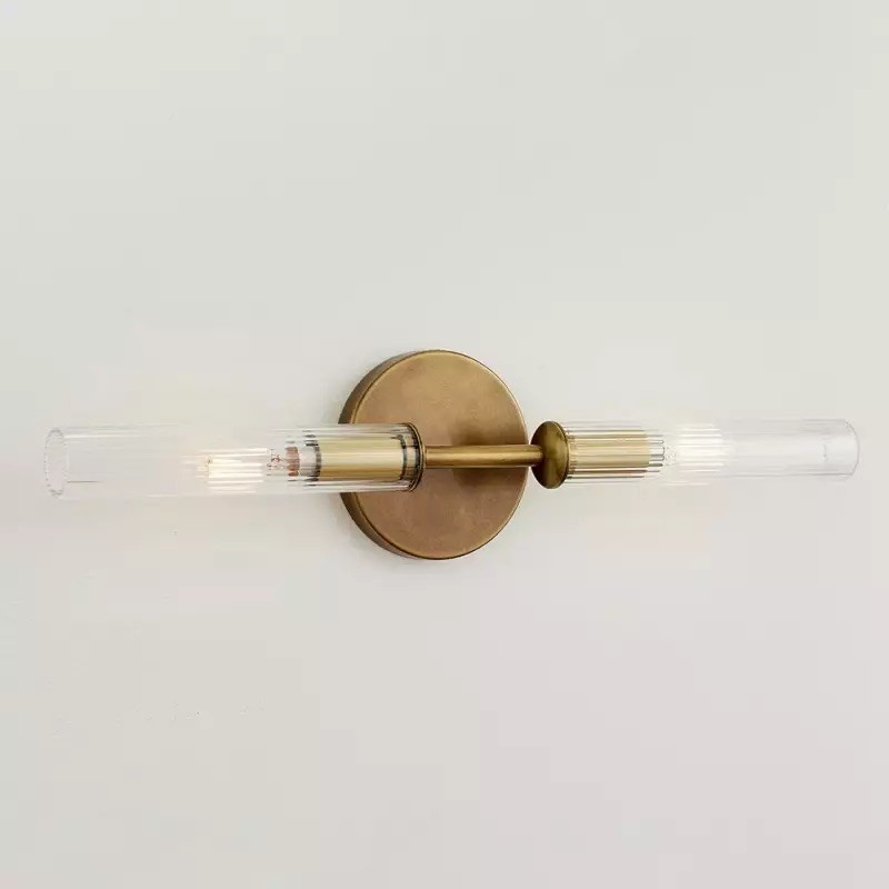 Alice Rustic Transparent Cooper Ribbed Glass Double Tube Sconce T011