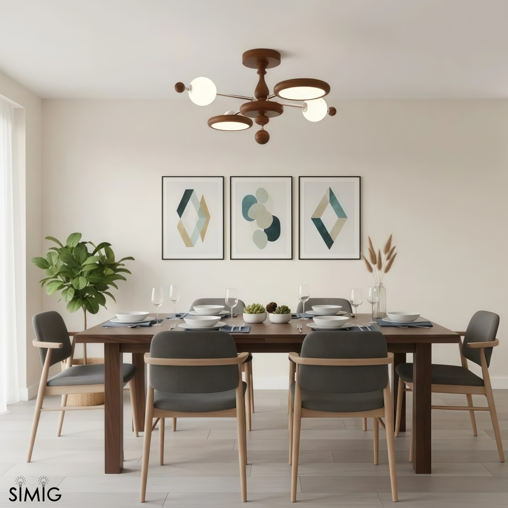 Elegant Walnut Branch Ceiling Lamp - Retro LED Light for Living Room S389