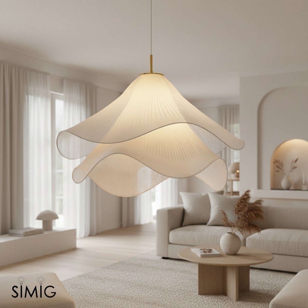 Ethereal Bloom Flower Pendant Light - Elegant White Fabric Pendant Light T087