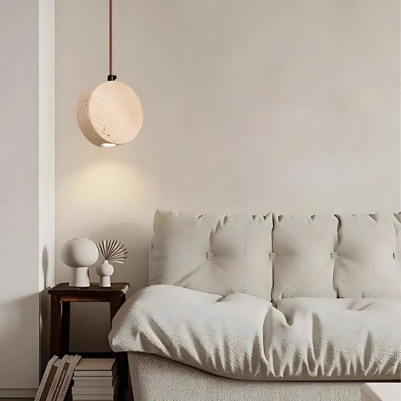 Elegant Round Travertine Pendant Light – Wabi-Sabi Inspired S272