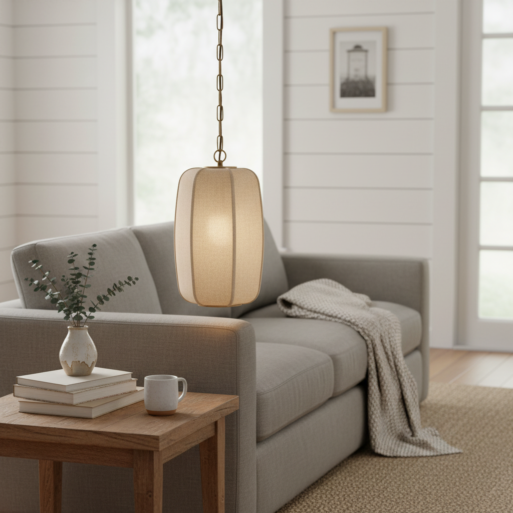 Loomis Textured Linen Drum Pendant - Modern Light for Kitchen Island T481