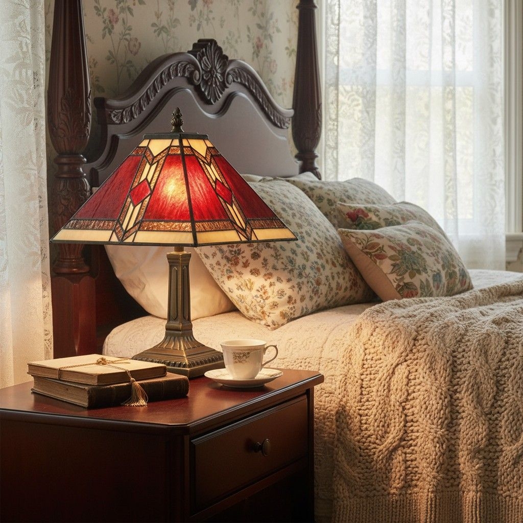 TiffStar Stained Glass Table Lamp - Vintage Style Stained Glass Suitable for Bedrooms and Living Rooms T1039