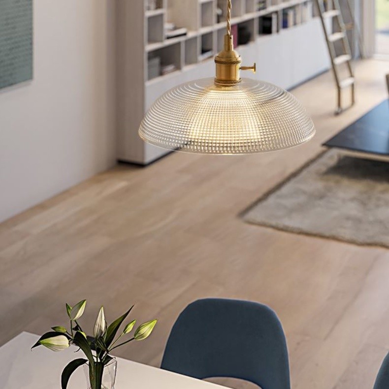 Modern Spiral Pendant Light – Textured Ribbed Glass Shade S225