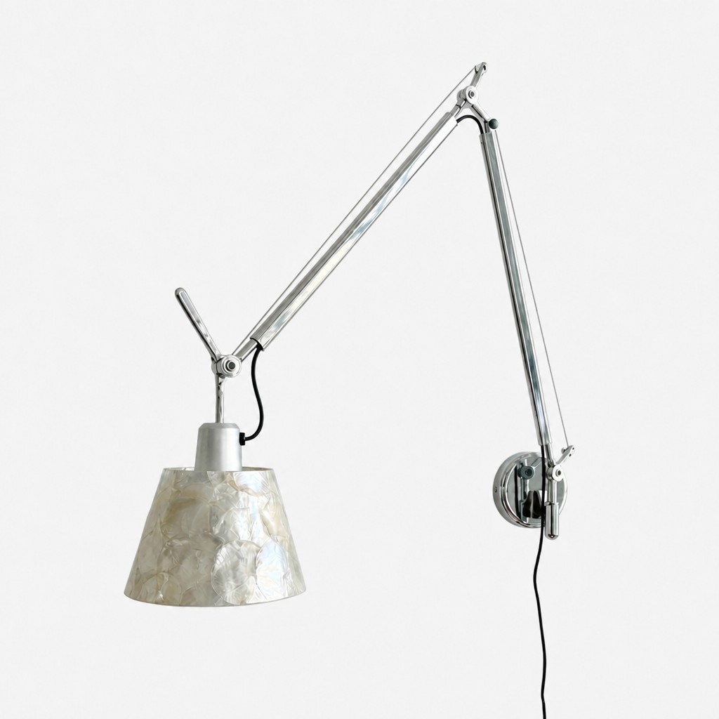 Lunavera Modern Capiz Shell or Fabric Shade Adjustable Arm Wall Lamp for Bedroom T2212