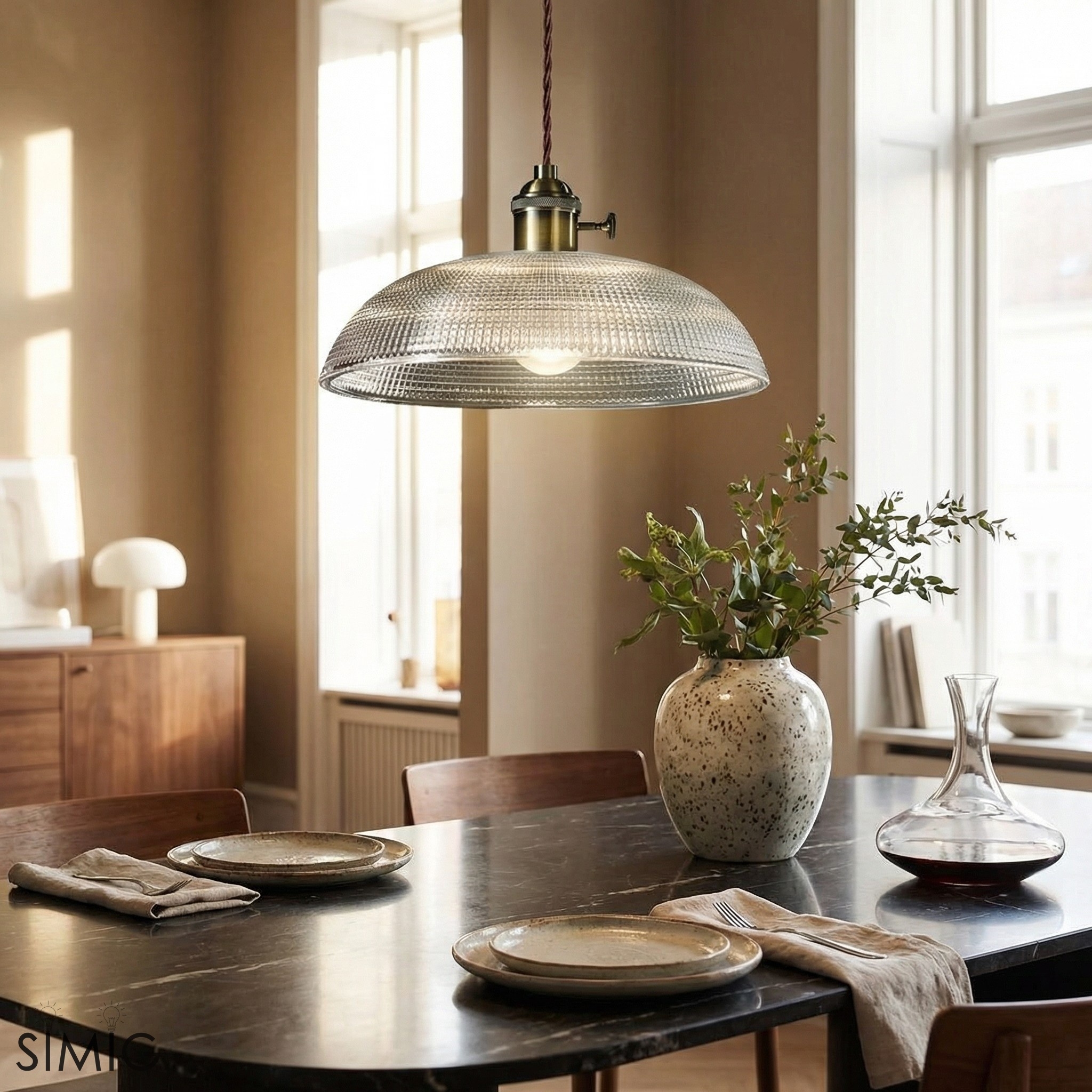Ribbed Bowl Clear Glass Pendant Light - Classic Retro Dining Room Light S121