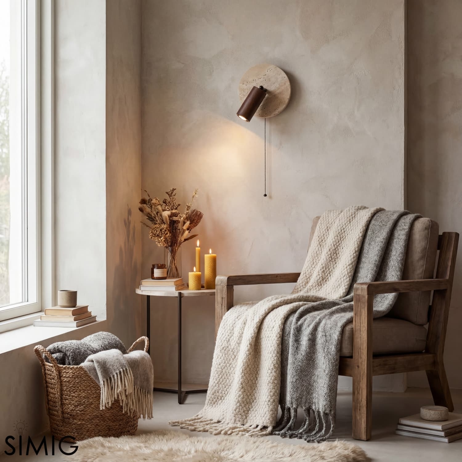 Travertine Round Wall Lamp - Vintage Style for Bedroom M257