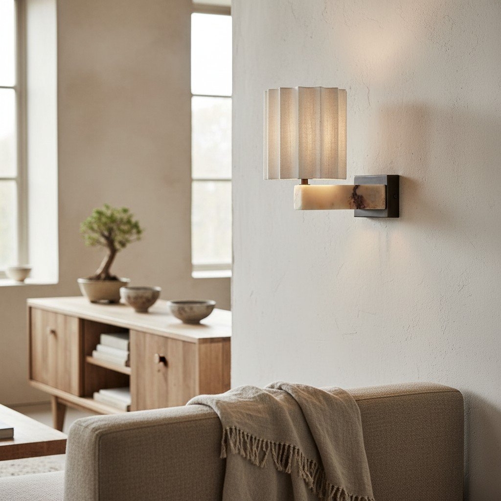 Cavilon Wall Light - Sculpted Linen Shade with Marble Arm T653
