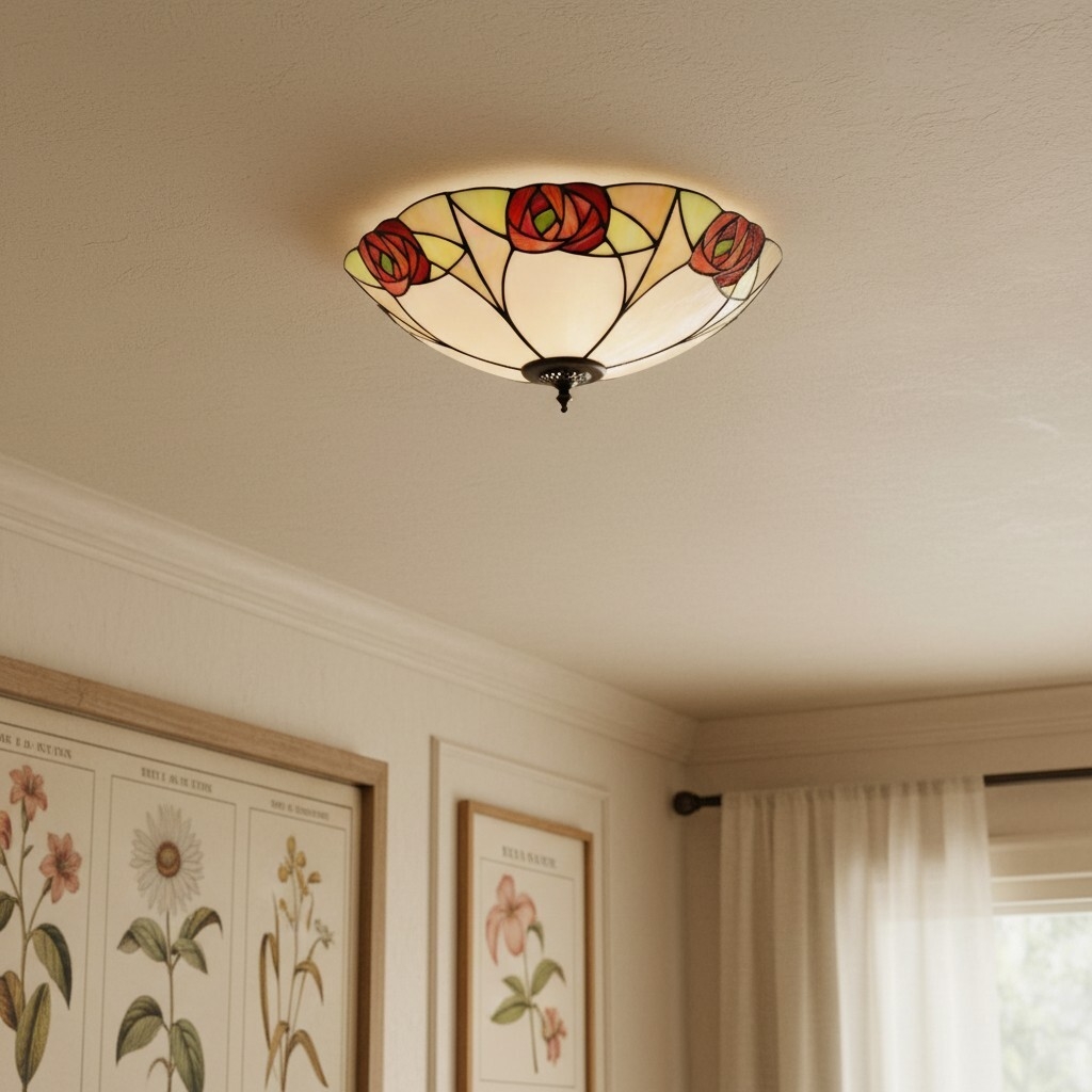 TF Ingram Handcrafted Stained Glass Ceiling Lamp - Vintage Art Deco Tiffany Light for Dining Room T1020