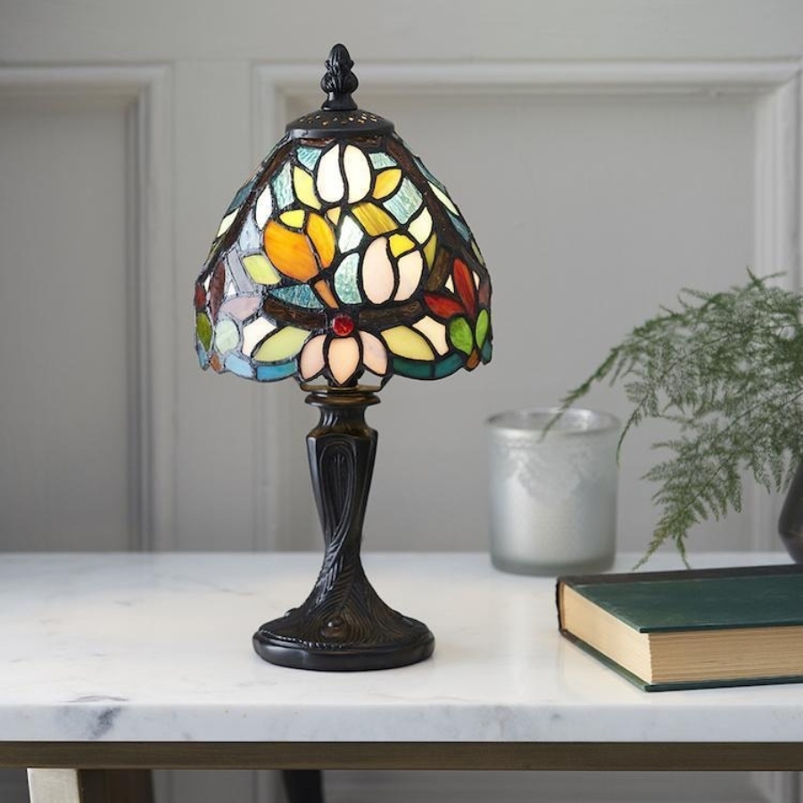 Calyra Vintage Floral Stained Glass Table Lamp - Art Deco Tiffany Style Accent Light for Bedside and Living Room T892