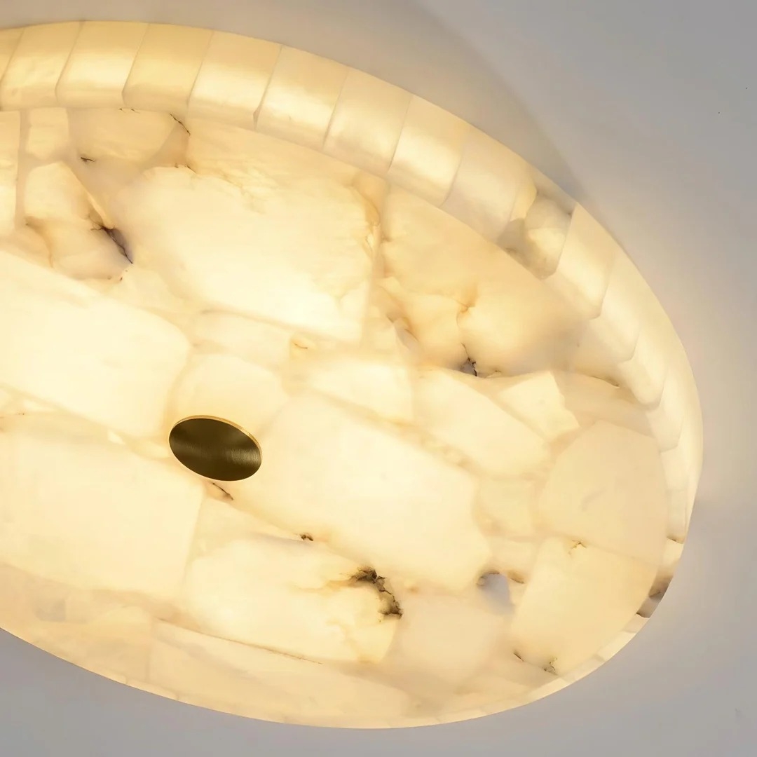 AlbaSphere Modern Round Ultra Thin Ceiling Lamp - Alabaster Contemporary Home Lighting T1151