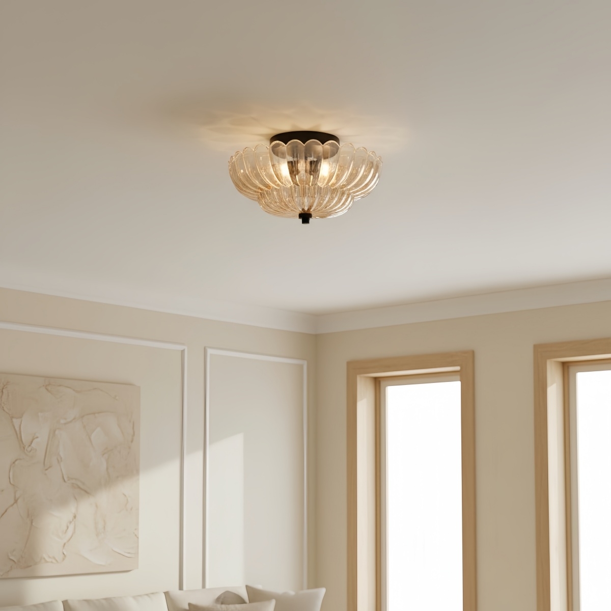 Orilanavo Vintage Inspired Umbrella Glass Semi Flush Light, Cozy Lounge Dining Area T1193