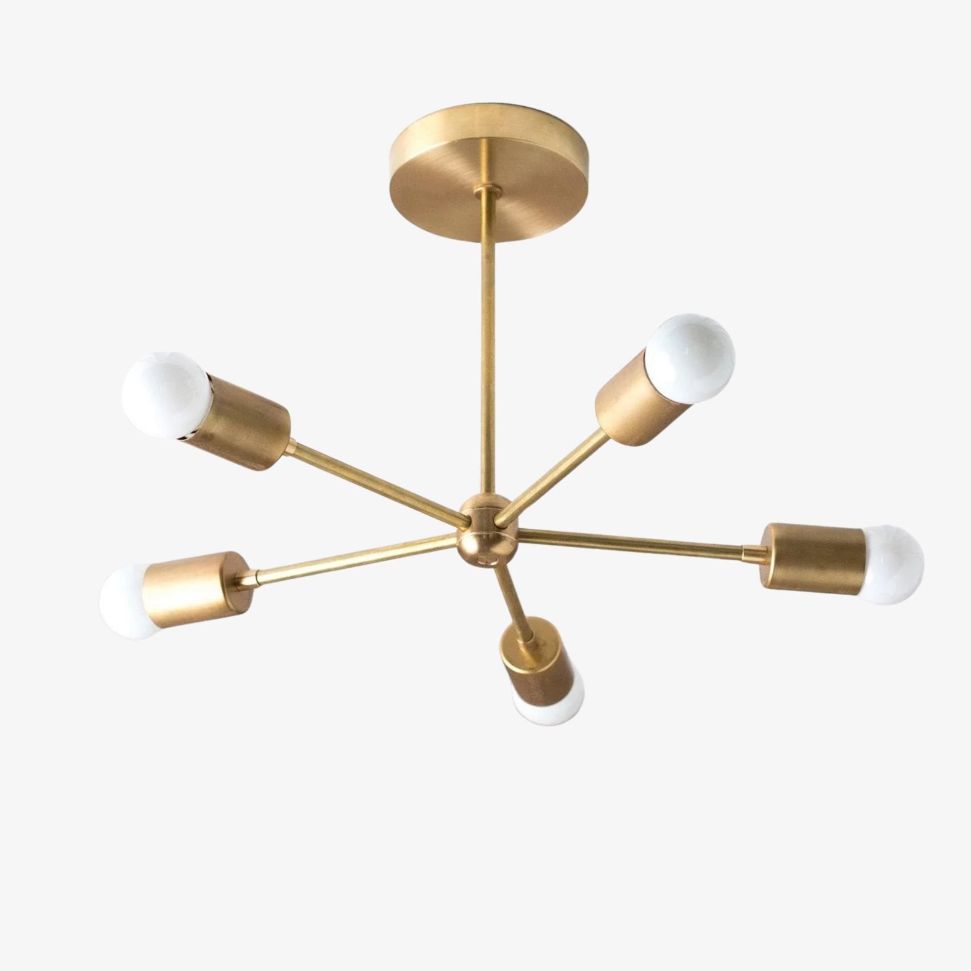 Mobilux Line Mid Century Gold Sputnik Chandelier - Geometric Brass Fixture T325