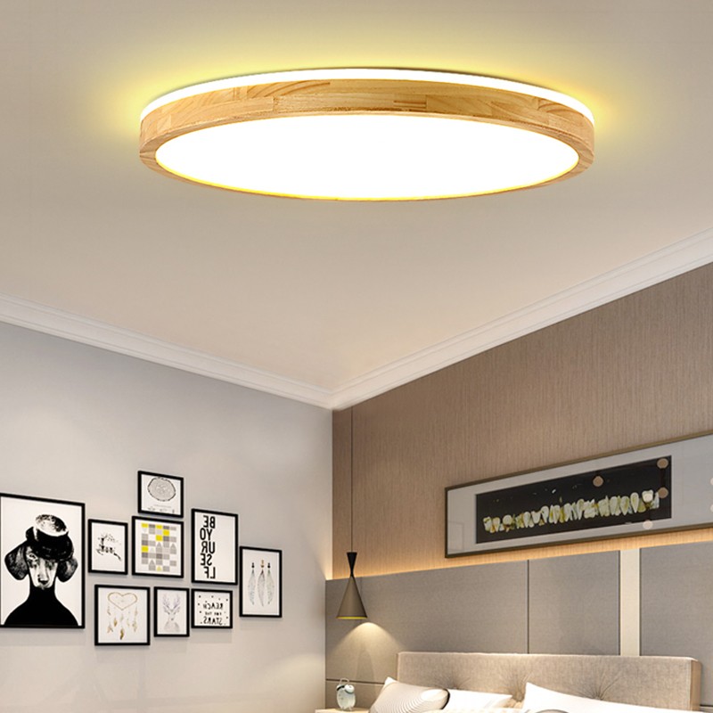 Circle Wooden LED Ceiling Light-Double Light Source