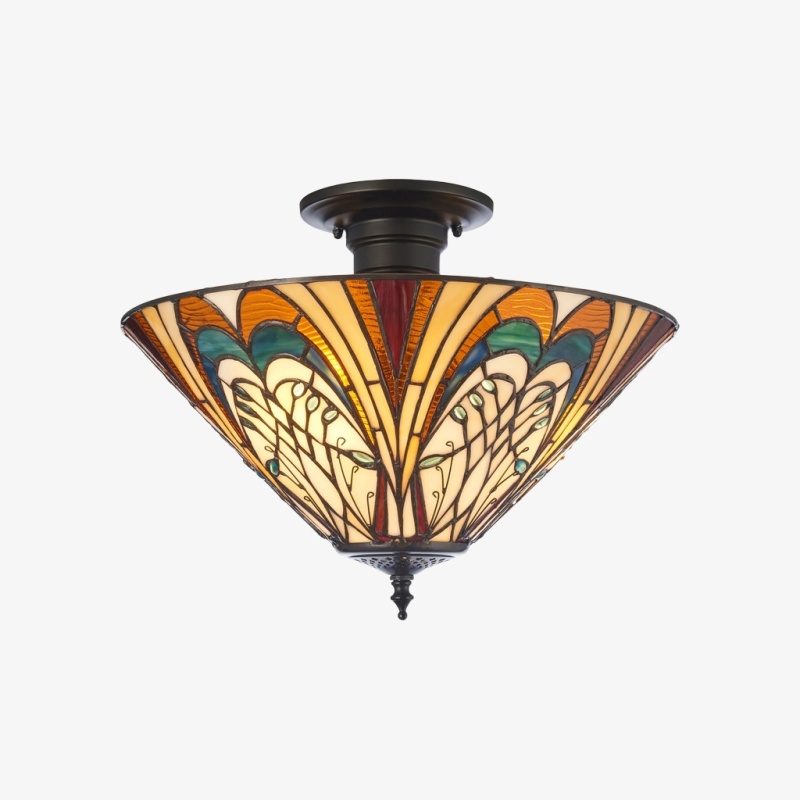TF Hector Ceiling Light - Handcrafted Stained Glass Design Semi‑Flush or Pendant Fixture for Home T1018