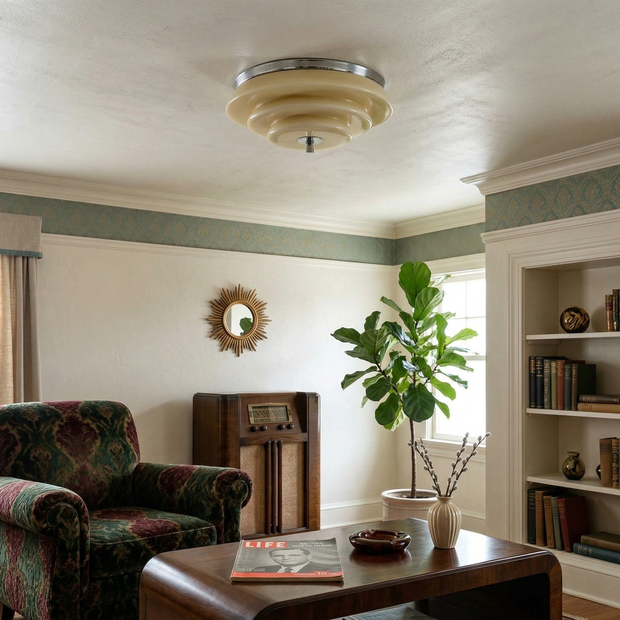 Mallew Flush Mount Ceiling Light - Layered Wave Silhouette Vintage Style Lamp for Indoor Use T1109