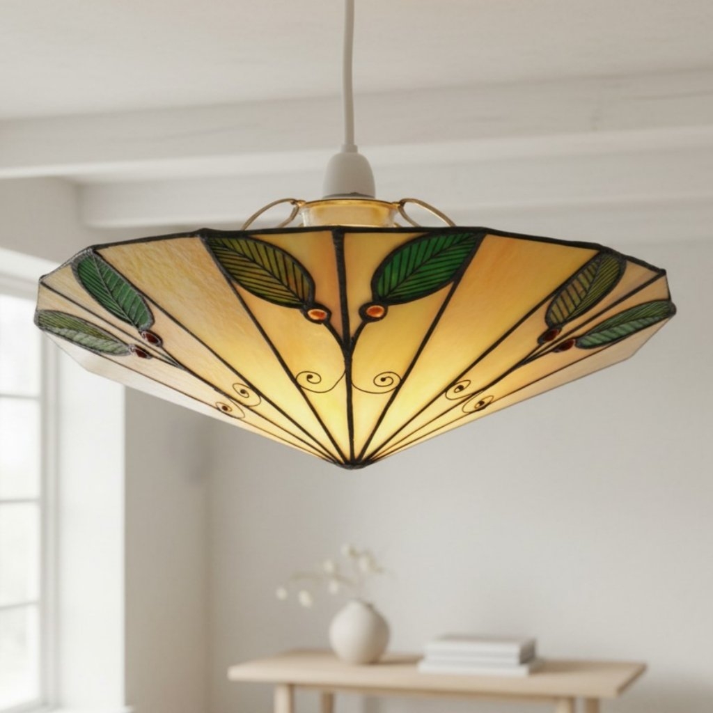 TF Harken Tiffany Stained Glass Pendant Lamp - Leaf Design for Bedroom T644