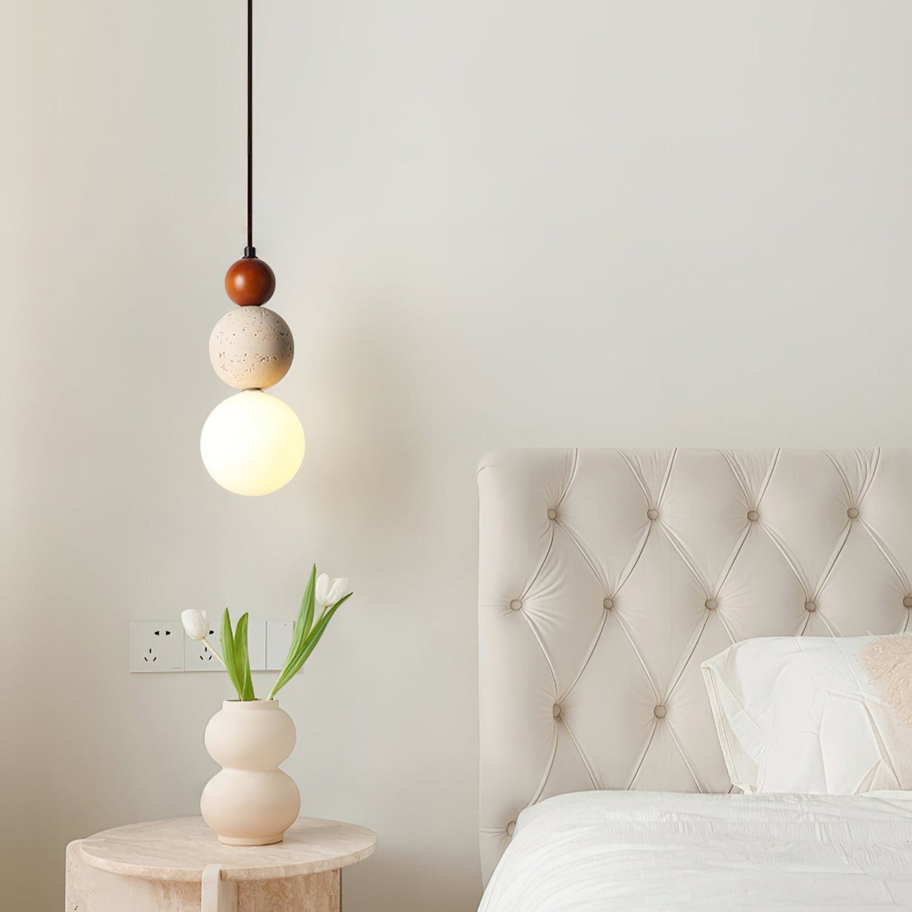 Elegant Glow Cream Stone Bedside Pendant Light T2133