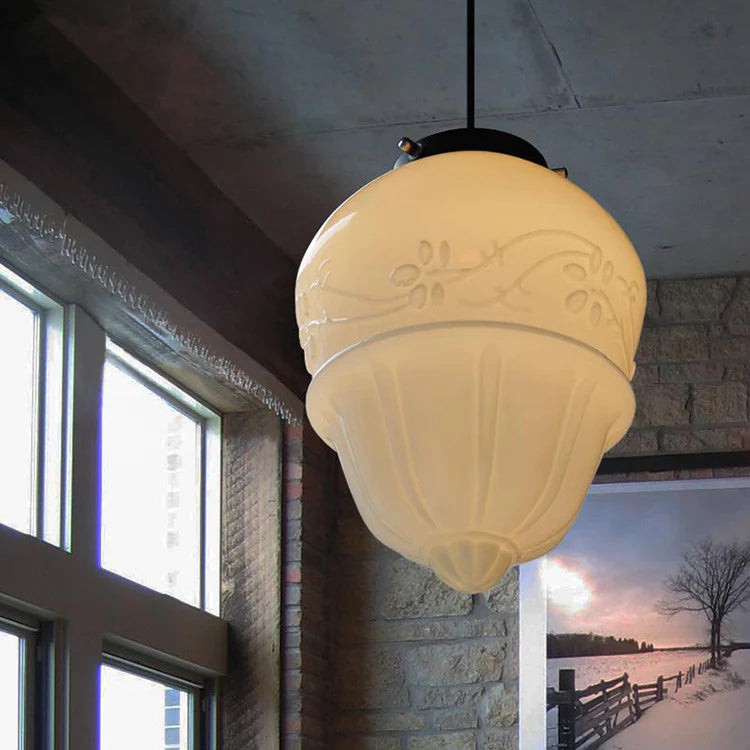 Vintage White Milk Glass Geometric Jar Pendant Light G96