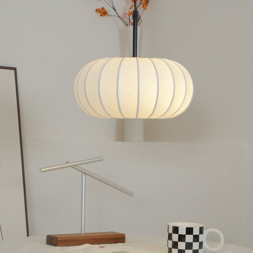 Simple Wabi-sabi White Lantern Fabric Pendant Lamp M06