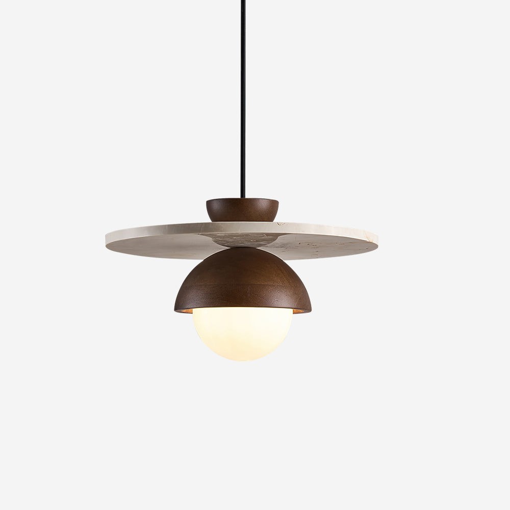 Travertine Disc Hemispherical Wooden Lampshade Chandelier P029