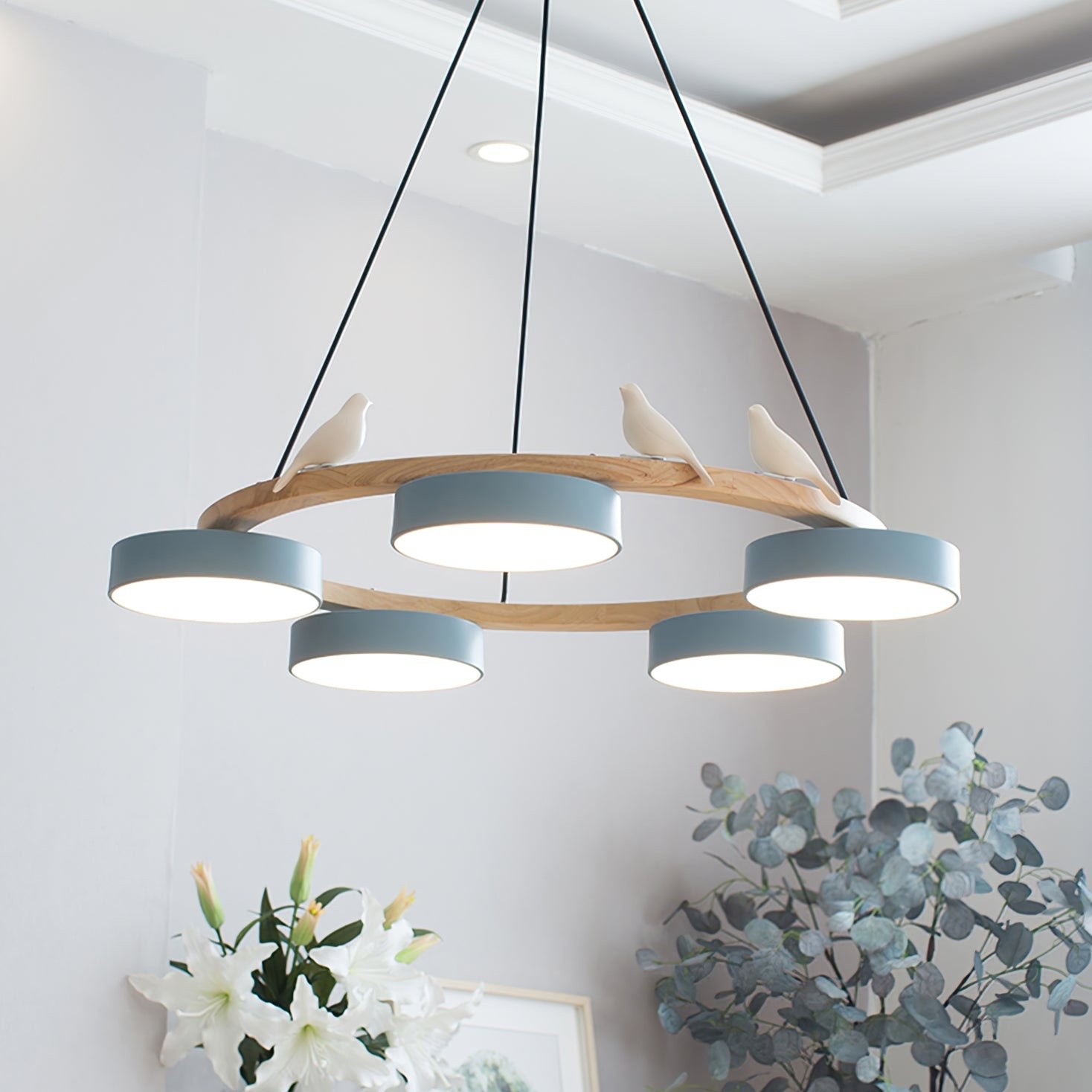 Nordic Wooden Bird Creative Round Chandelier S206