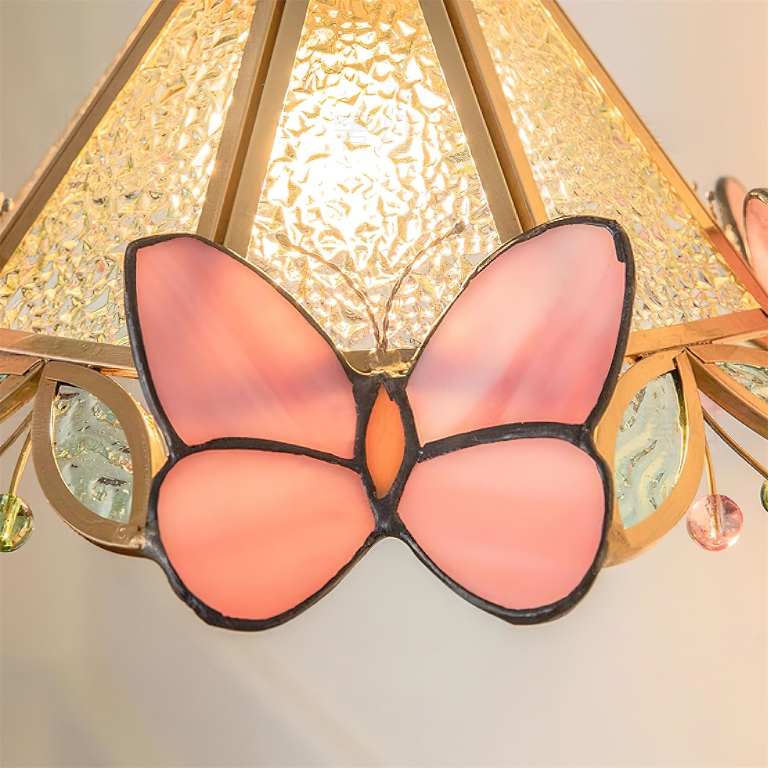 French Retro Glass Pink Butterfly Pendant Lamp M117