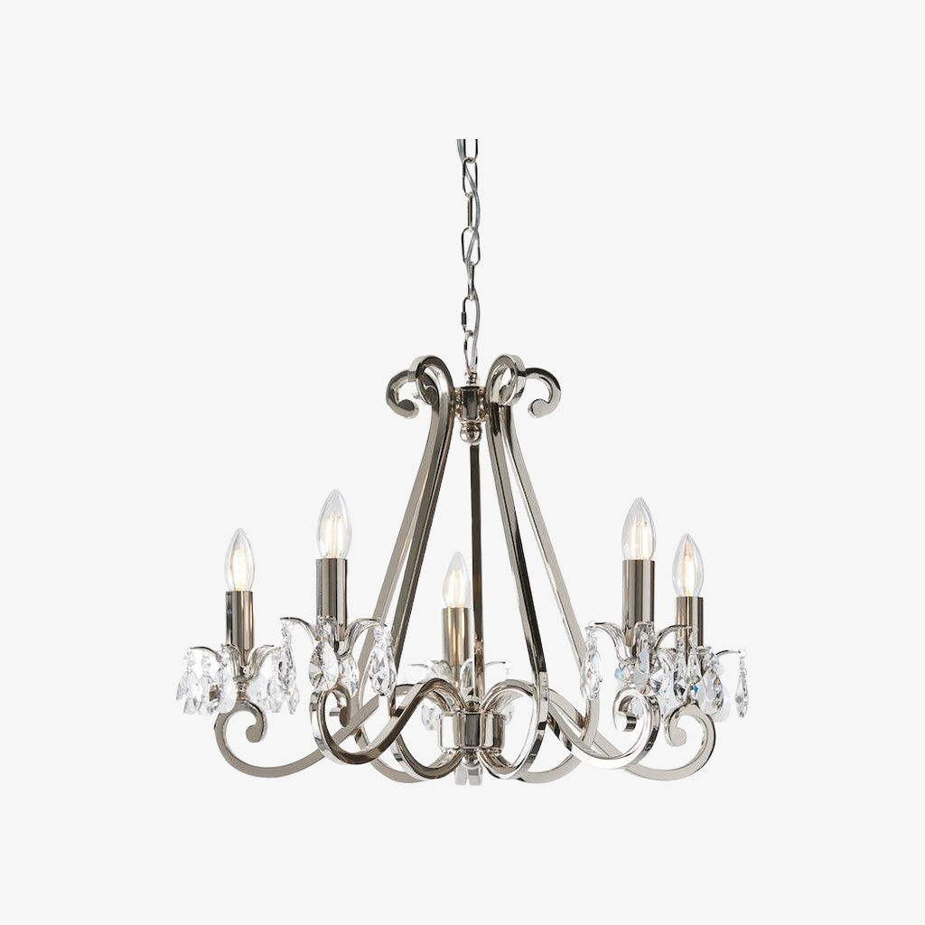 Talonis Crystal Chandelier - Traditional Candle-Style Brass and Nickel for Living Room and Dining Room T962