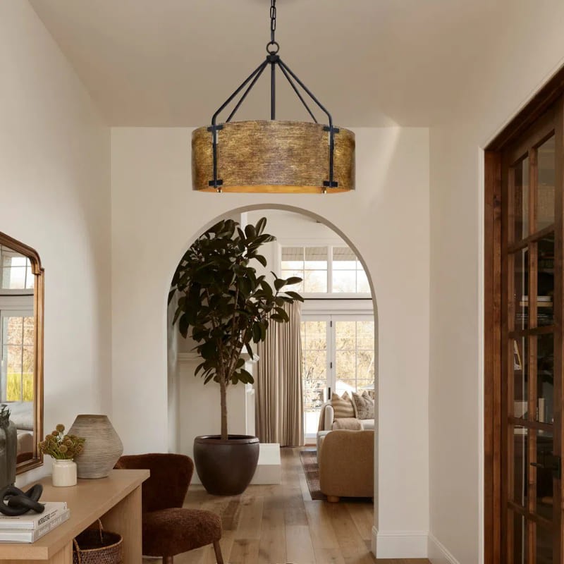 Vintage Brass Drum Pendant Lamp – Aged Metal & Warm Glow G94