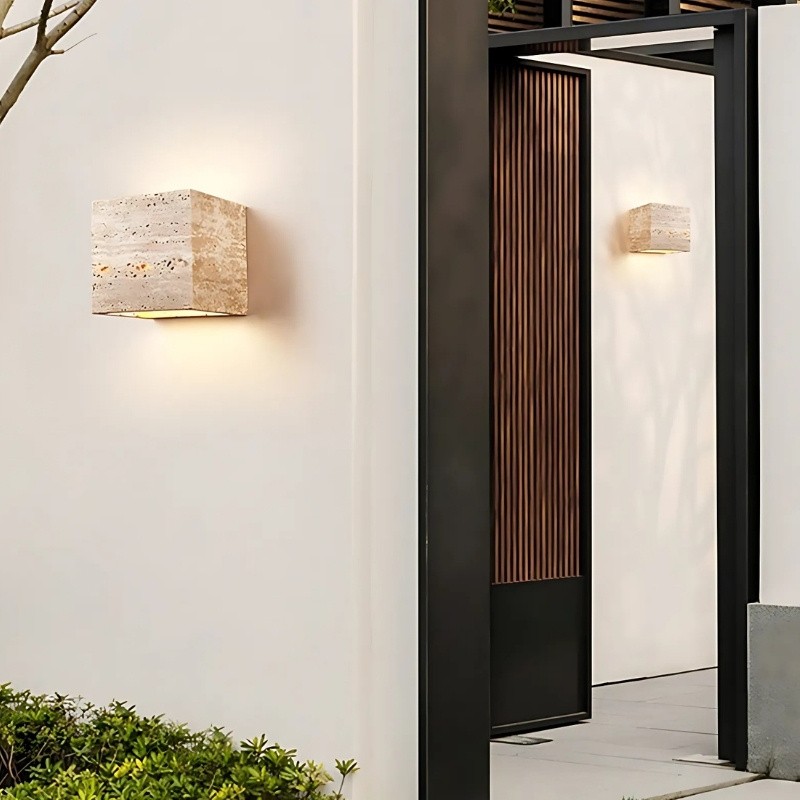 Modern Waterproof Travertine Square Wall Light for Corridors S308