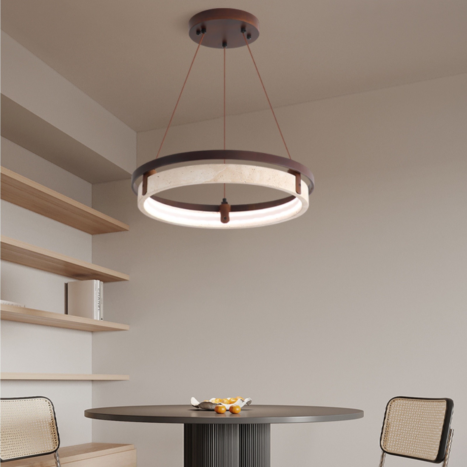 Contemporary Elegant Travertine Ring Pendant Light S288