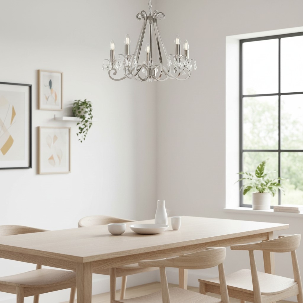 Talonis Crystal Chandelier - Traditional Candle-Style Brass and Nickel for Living Room and Dining Room T962
