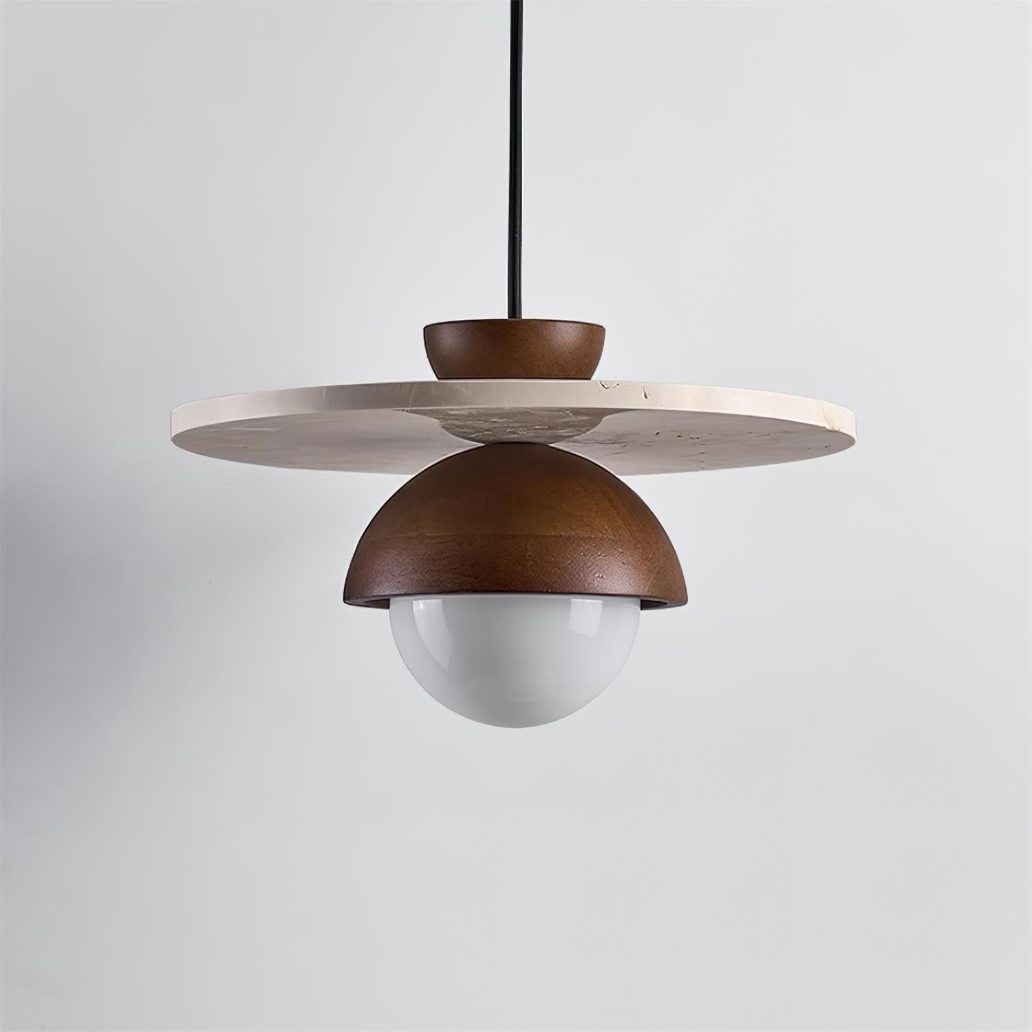 Travertine Disc Hemispherical Wooden Lampshade Chandelier P029
