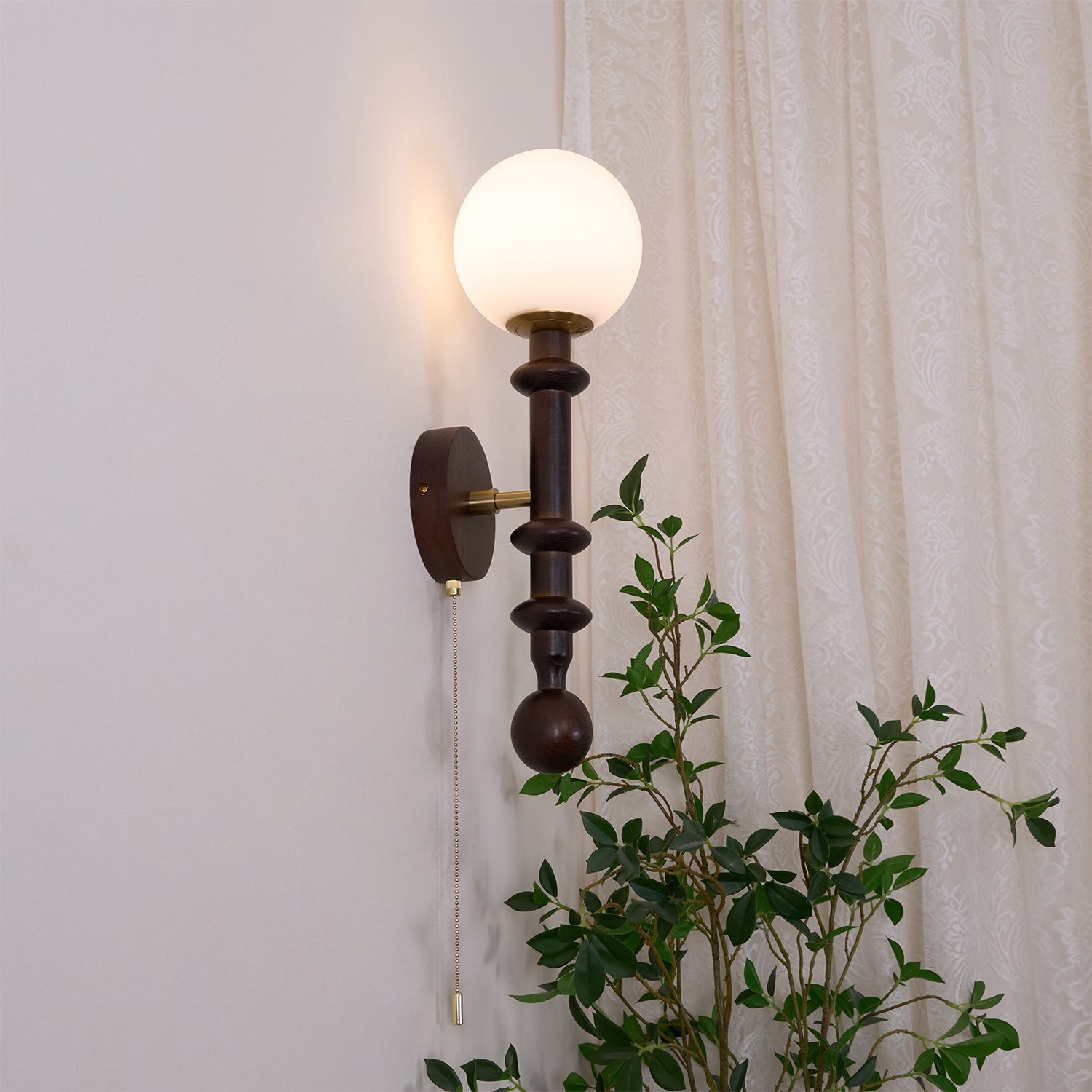 French Simple Vintage Bedside Wooden Glass Wall Lamp M322