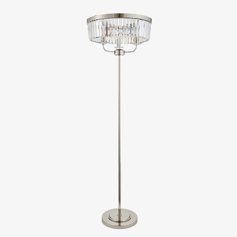Beveline 3 Light Round Floor Lamp - Faceted Cut Glass Shades Classic Metal Finish For Living Rooms T877