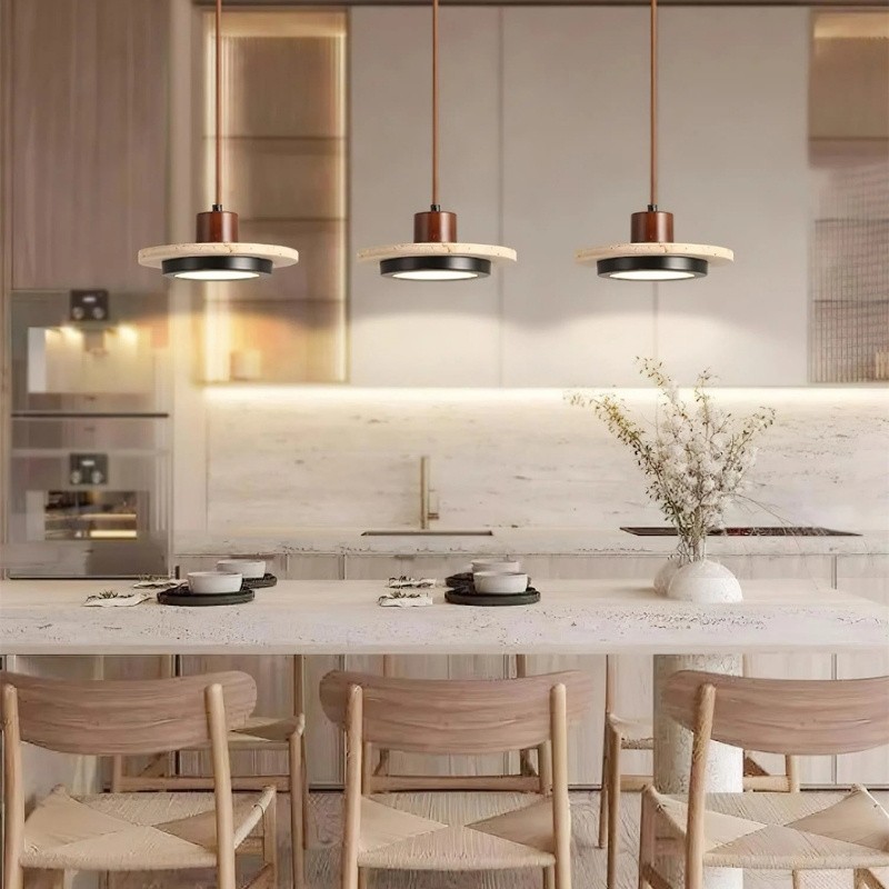 Travertine Disc LED Pendant Light - Modern Retro Dining Room Lamp S277