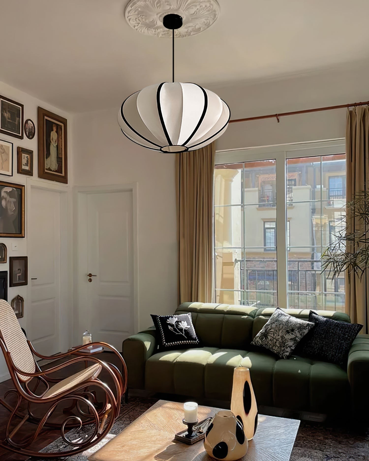 Vintage Silk Lantern Pendant Lamp M473