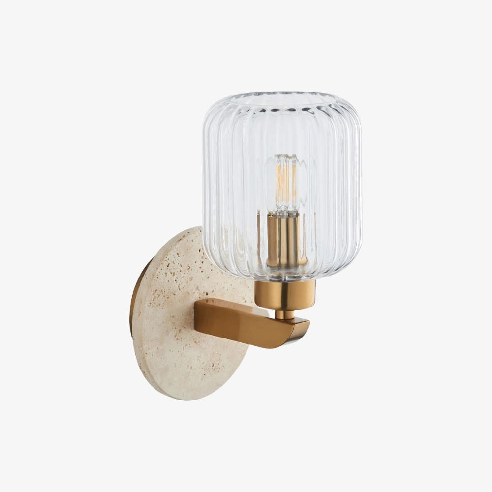Korlisse Modern Marble Wall Light - Vintage Brass & Clear Glass Accent for Living Room and Hallway T950