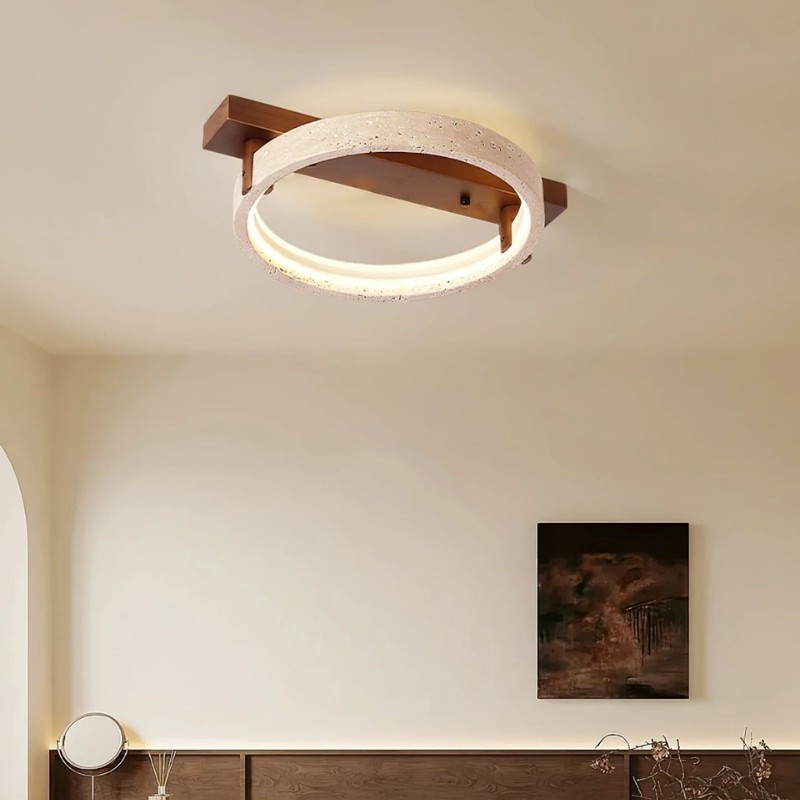 Modern Ring Horizon Travertine Ceiling Lamp for Living Room S300