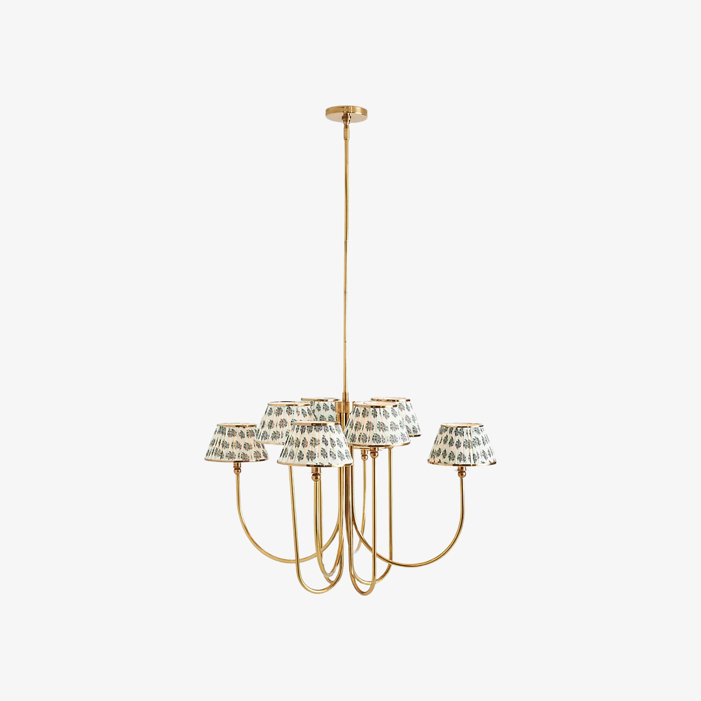 Ruchee Chandelier - Layered Fabric Shade Brass Ceiling Light for Dining or Living Spaces T710